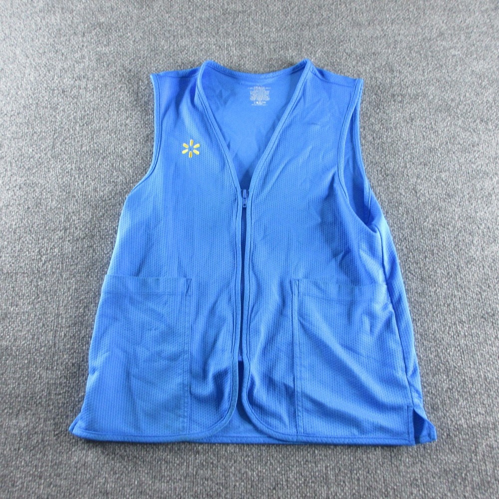 Walmart Vest Womens S Blue Mesh Full Zip Associate Uniform Workwear Logo Pockets